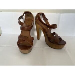 MOSSIMO‎ SUPPLY CO Sz 7 Faux Leather Strappy  Sandals Brown Adjustable Buckle